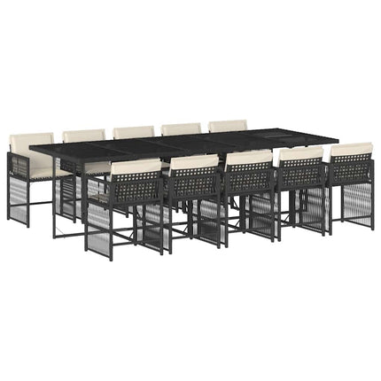 Garden Dining Set Black Poly Rattan Large Foldable