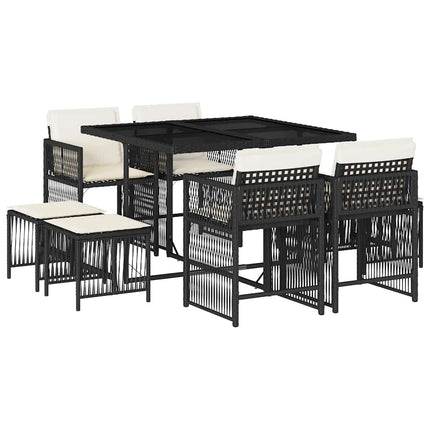 Garden Dining Set Black, Cream White Poly Rattan Medium Foldable
