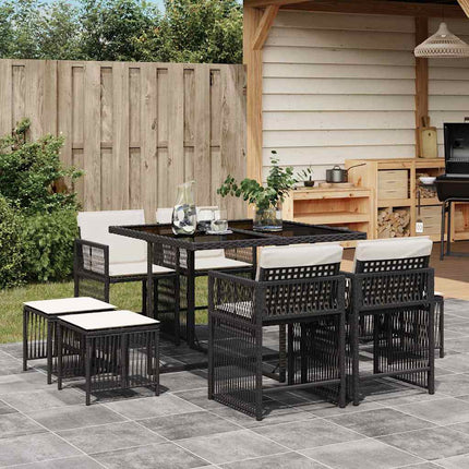 Garden Dining Set Black, Cream White Poly Rattan Medium Foldable