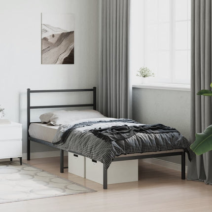 Metal Bed Frame without Mattress with Headboard Black 39.4"x78.7