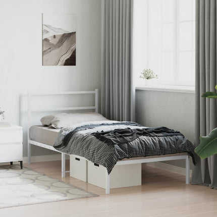 Metal Bed Frame without Mattress with Headboard White 39.4"x78.7