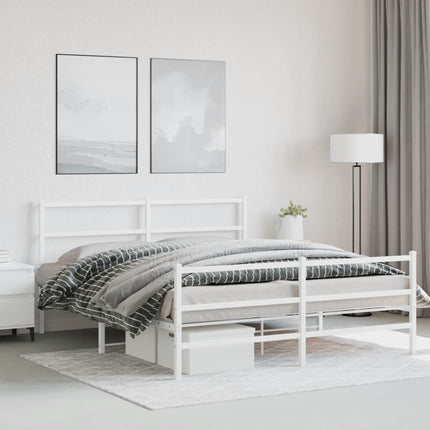 Metal Bed Frame without Mattress with Footboard White 59.1"x78.7