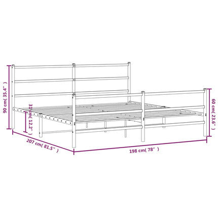 Metal Bed Frame without Mattress with Footboard White 76"x79.9