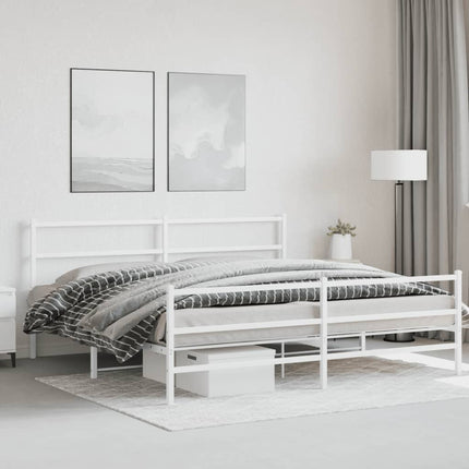 Metal Bed Frame without Mattress with Footboard White 76"x79.9