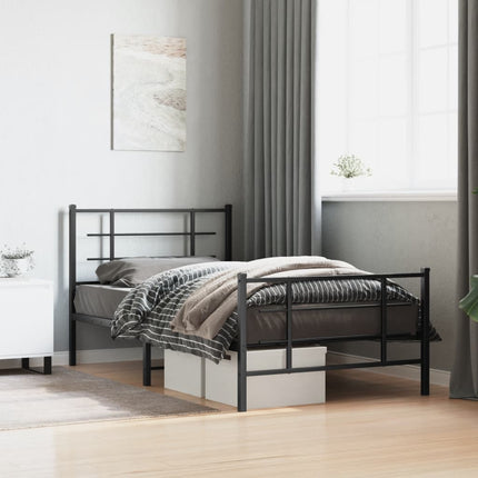 Metal Bed Frame without Mattress with Footboard Black 39.4"x78.7