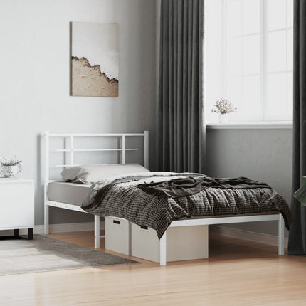 Metal Bed Frame without Mattress with Headboard White 39.4"x78.7
