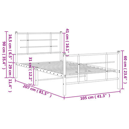 Metal Bed Frame without Mattress with Footboard White 39.4"x78.7