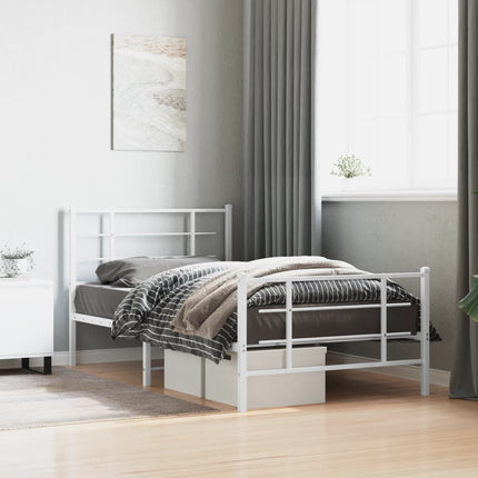 Metal Bed Frame without Mattress with Footboard White 39.4"x78.7