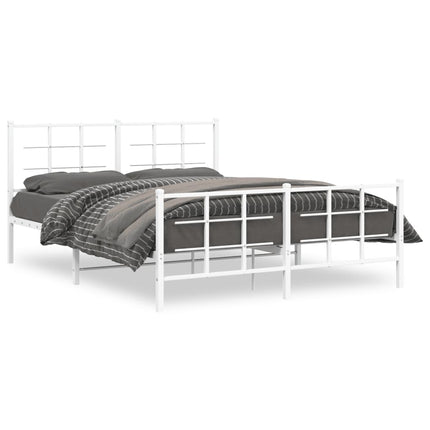 Metal Bed Frame without Mattress with Footboard White 59.1"x78.7