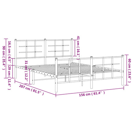 Metal Bed Frame without Mattress with Footboard White 59.1"x78.7