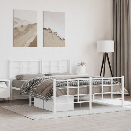 Metal Bed Frame without Mattress with Footboard White 59.1"x78.7