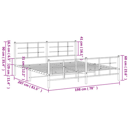 Metal Bed Frame without Mattress with Footboard White 76"x79.9