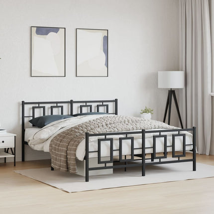 Metal Bed Frame without Mattress with Footboard Black 59.1"x78.7