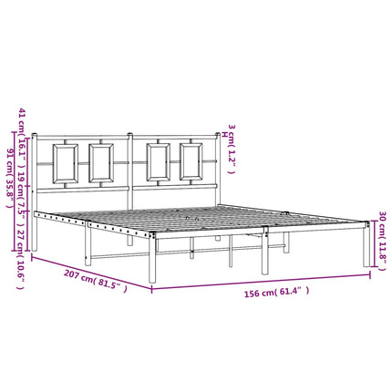 Metal Bed Frame without Mattress with Headboard White 59.1"x78.7