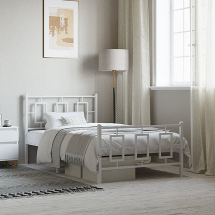 Metal Bed Frame without Mattress with Footboard White 39.4"x78.7