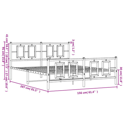 Metal Bed Frame without Mattress with Footboard White 59.1"x78.7