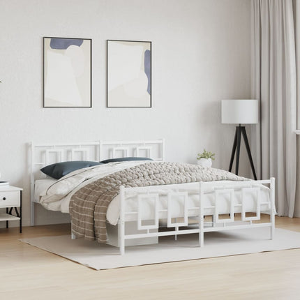 Metal Bed Frame without Mattress with Footboard White 59.1"x78.7