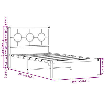 Metal Bed Frame without Mattress with Headboard Black 39.4"x78.7