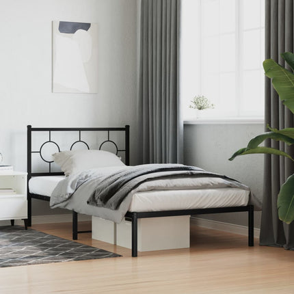 Metal Bed Frame without Mattress with Headboard Black 39.4"x78.7