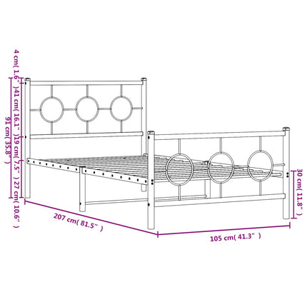 Metal Bed Frame without Mattress with Footboard Black 39.4"x78.7