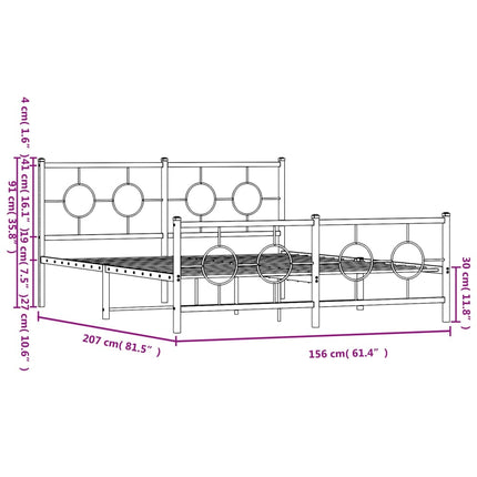 Metal Bed Frame without Mattress with Footboard White 59.1"x78.7