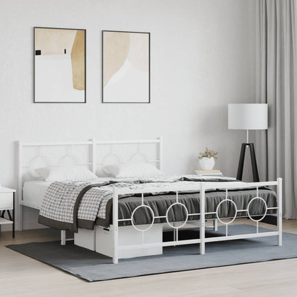 Metal Bed Frame without Mattress with Footboard White 59.1"x78.7