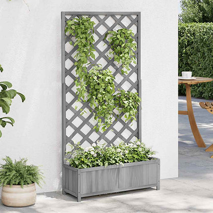 Planter with Trellis Gray Solid Wood Fir