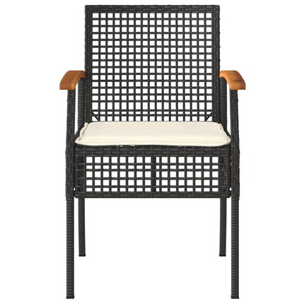 Patio Chairs with Cushions 2 pcs Black Poly Rattan Acacia Wood