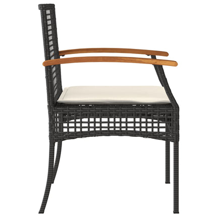 Patio Chairs with Cushions 2 pcs Black Poly Rattan Acacia Wood