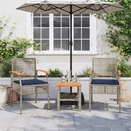 Patio Chairs with Cushions 2 pcs Gray Poly Rattan Acacia Wood