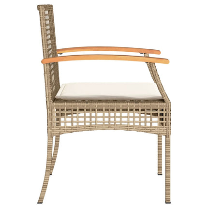 Patio Chairs with Cushions 4 pcs Beige Poly Rattan Acacia Wood