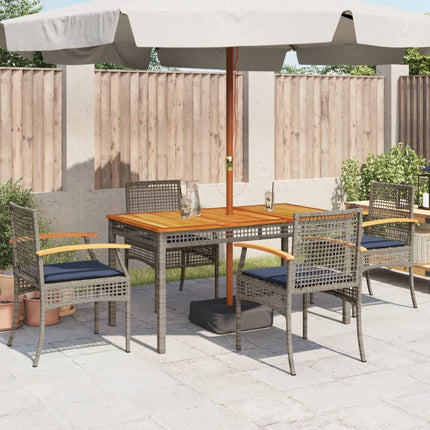 Patio Chairs with Cushions 4 pcs Gray Poly Rattan Acacia Wood