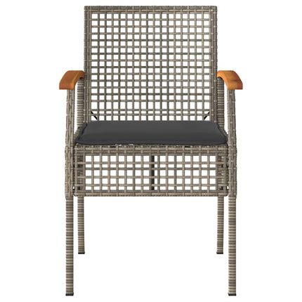 3 Piece Bistro Set with Cushions Gray Poly Rattan Acacia Wood