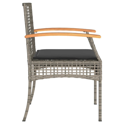3 Piece Bistro Set with Cushions Gray Poly Rattan Acacia Wood
