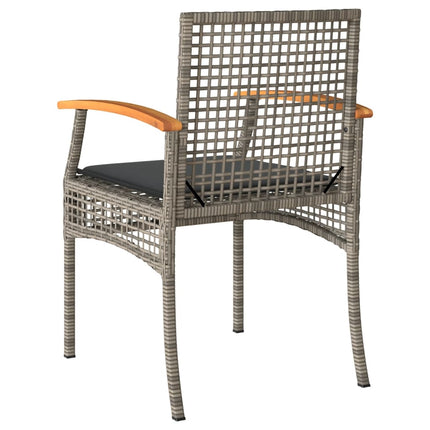 3 Piece Bistro Set with Cushions Gray Poly Rattan Acacia Wood