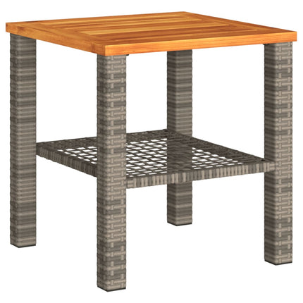 3 Piece Bistro Set with Cushions Gray Poly Rattan Acacia Wood