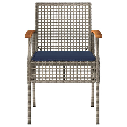 3 Piece Bistro Set with Cushions Gray Poly Rattan Acacia Wood