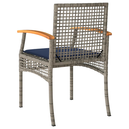 3 Piece Bistro Set with Cushions Gray Poly Rattan Acacia Wood