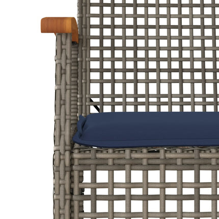 3 Piece Bistro Set with Cushions Gray Poly Rattan Acacia Wood
