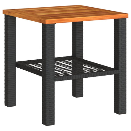 Patio Table Black 15.7"x15.7"x16.5" Poly Rattan Acacia Wood