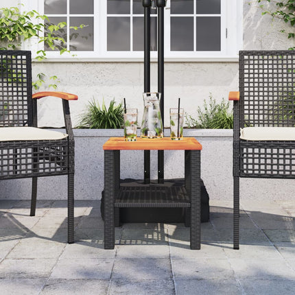 Patio Table Black 15.7"x15.7"x16.5" Poly Rattan Acacia Wood
