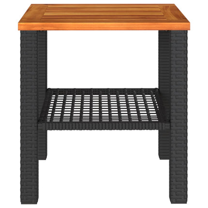 Patio Table Black 15.7"x15.7"x16.5" Poly Rattan Acacia Wood