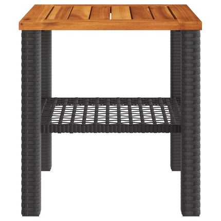 Patio Table Black 15.7"x15.7"x16.5" Poly Rattan Acacia Wood