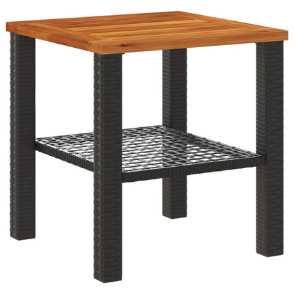 Patio Table Black 15.7"x15.7"x16.5" Poly Rattan Acacia Wood