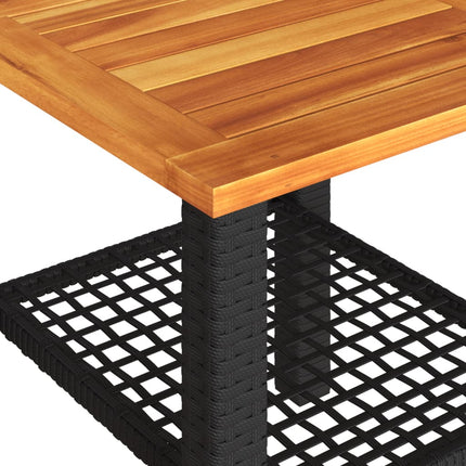 Patio Table Black 15.7"x15.7"x16.5" Poly Rattan Acacia Wood