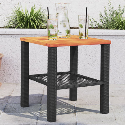 Patio Table Black 15.7"x15.7"x16.5" Poly Rattan Acacia Wood