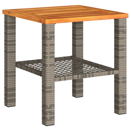 Patio Table Gray 15.7"x15.7"x16.5" Poly Rattan Acacia Wood