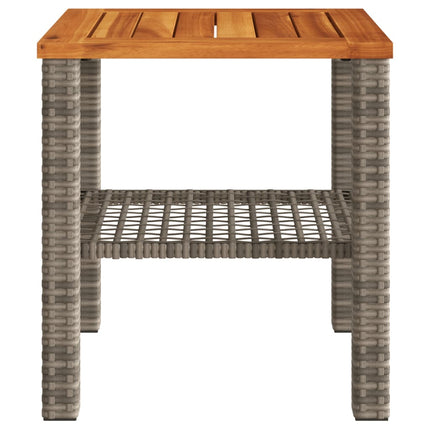 Patio Table Gray 15.7"x15.7"x16.5" Poly Rattan Acacia Wood