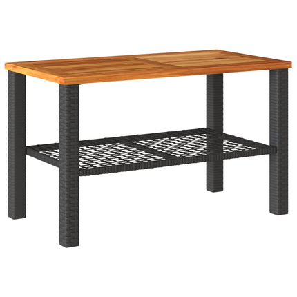 Patio Table Black 27.6"x15"x16.5" Poly Rattan Acacia Wood