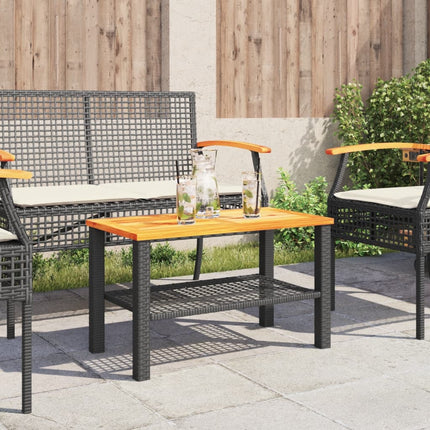 Patio Table Black 27.6"x15"x16.5" Poly Rattan Acacia Wood
